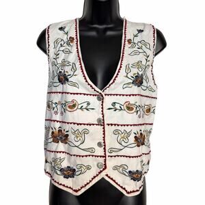 VTG 90s Sara Studio Embroidered Floral Vest Cottagecore Boho Festival S Fairy